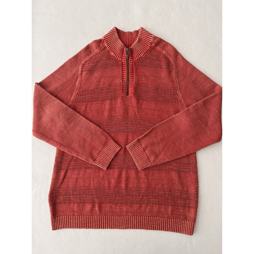 Tommy Bahama Saltwater Tides Textured Sweater Men L Burnt Red 1/4 Zip Mock Neck